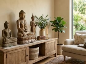 Ruhe und Stil mit antiken Buddhafiguren im Wohnbereich
