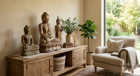 Ruhe und Stil mit antiken Buddhafiguren im Wohnbereich