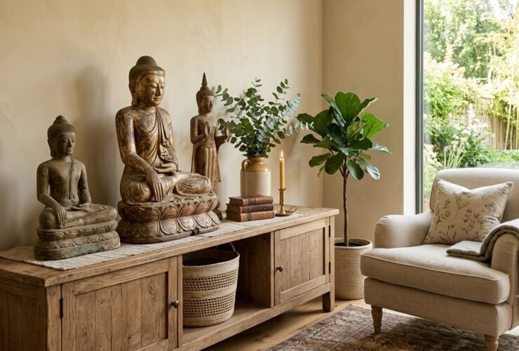 Ruhe und Stil mit antiken Buddhafiguren im Wohnbereich