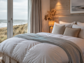 Daunenbettdecke und Biber-Bettwäsche in einem Ferienhaus auf Sylt