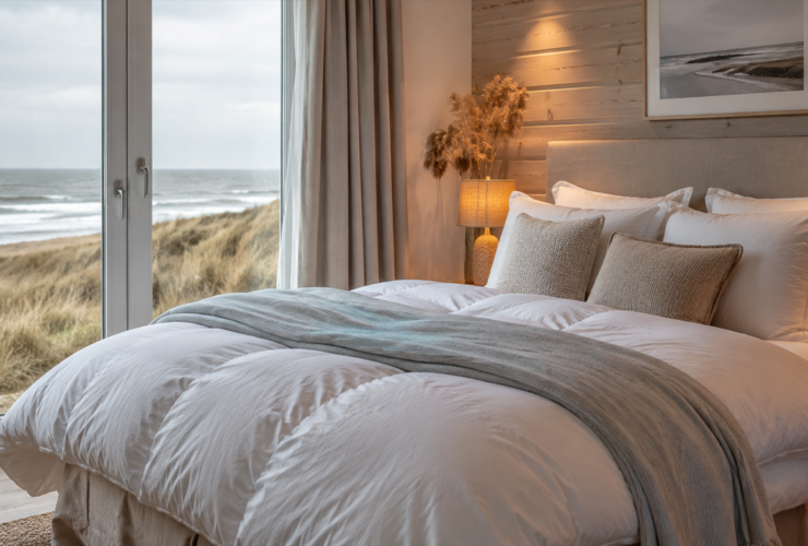Daunenbettdecke und Biber-Bettwäsche in einem Ferienhaus auf Sylt