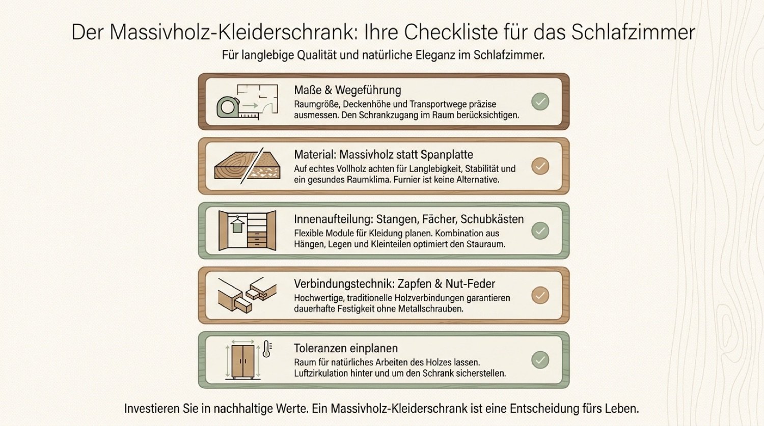 Checkliste für einen Kleiderschrank aus Massivholz im Schlafzimmer