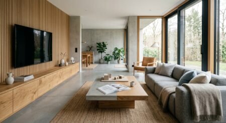 Das moderne Wohnzimmer: Planung, Materialien und visuelle Kontinuität