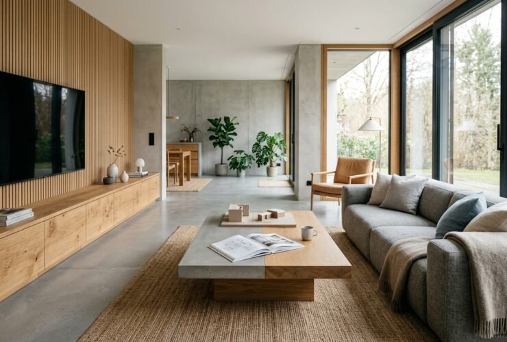 Das moderne Wohnzimmer: Planung, Materialien und visuelle Kontinuität