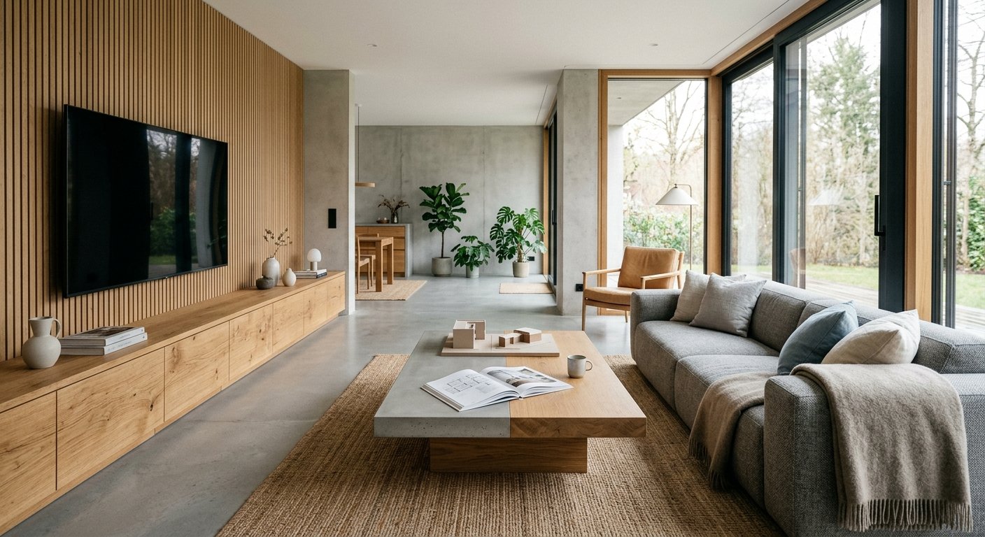 Das moderne Wohnzimmer: Planung, Materialien und visuelle Kontinuität